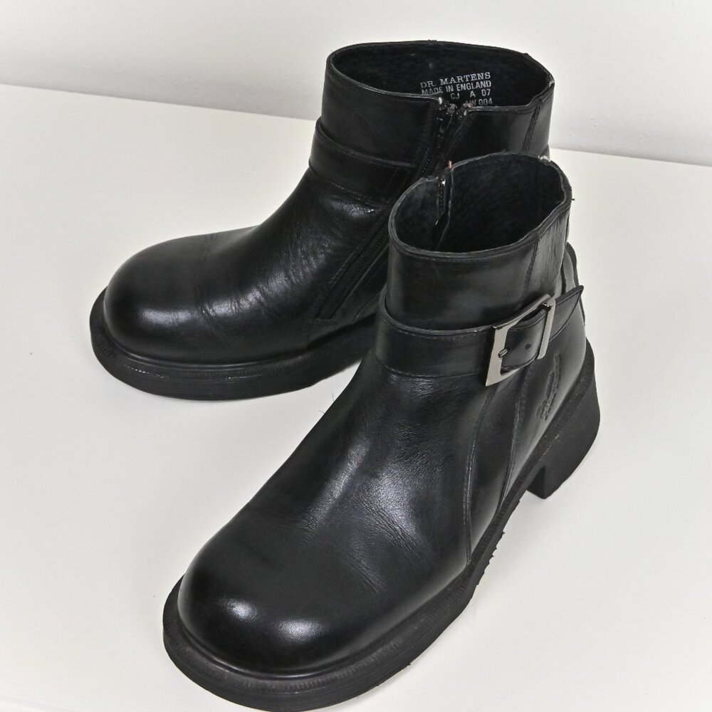 Dr Martens Air Wair Leather Side Zip Belted Block Black Platform Boots US8 UK6